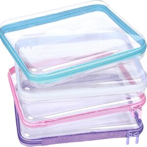 4 Pcs Clear Hard Shell Zipper Case, Hard Sided Pencil Case Clear Zipper Toys Puzzles Organizer, Travel Plastic Pouch for Makeup Storage Box, Building Blocks Bins