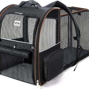 Lekebobor Large Cat Backpack Carrier Expandable Pet Carrier Backpack for Small Dogs Medium Cats Fit Up to 18 Lbs, Dog Backpack Carrier, Foldable Puppy Backpack Carrier for Travel,Black