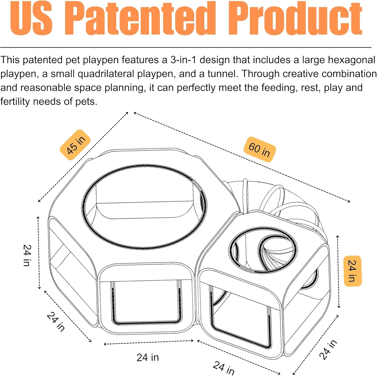 Portable Dog Playpen 2-Room with Tunnel, 3-in-1 Large Cat Crate Play Enclosure with Separate Areas, Foldable Pet Playpen for Puppy Kitten and Small Animals Indoor Outdoor - Image 2