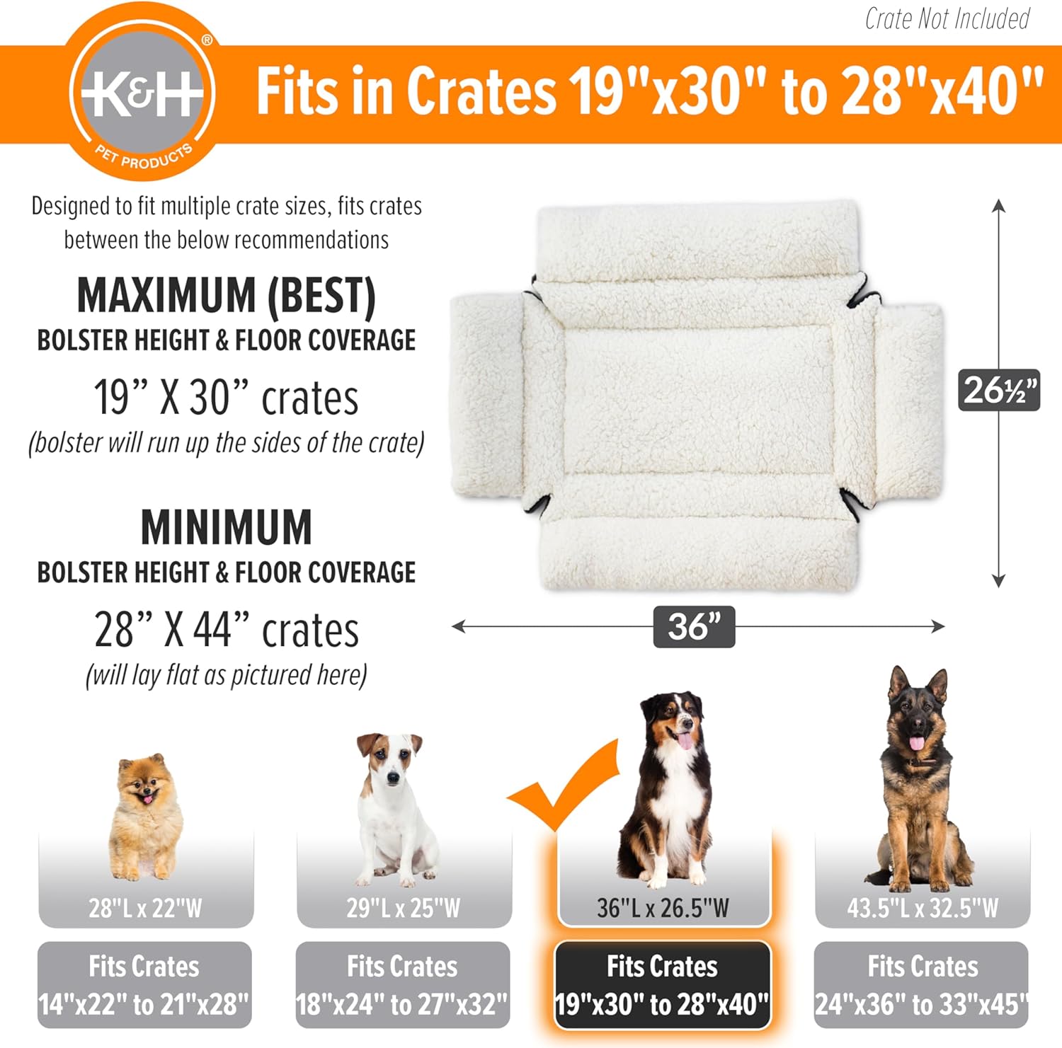 K&H Pet Products Ultra Plush Deluxe Bolster Dog Crate Pad, Dog Bed for Large Crates, Kennels, and Cages, Soft Indoor Portable Machine Washable Pet Mat - Fleece Large - Image 2