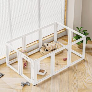 Dog Playpen Transparent Puppy Playpen Indoor, Easy Assemble & Disassemble Clear Pet Playpen, Sturdy & Easy Cleaning Plastic Dog Fence with Suction Cup (23.6"" H, 10PCS), White