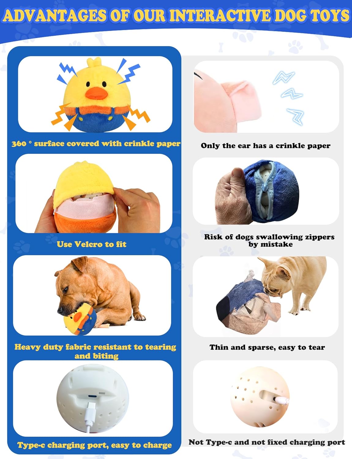 Rechargeable Interactive Moving Dog Toys, Automatic Crazy Jumping Duck for Boredom, Attractive Squeaky Plush Duck Covers A Talking Bouncing Ball with Recording Playback, Puppy Toys to Keep Them Busy - Image 5