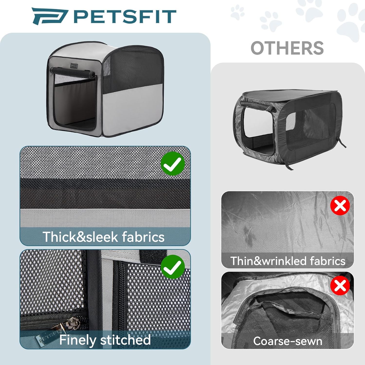 Petsfit Travel Dog Crate,Pop Up Dog Crate for Medium Large Dogs,Waterproof Pet Cage Soft Dog Kennel for Indoor/Outdoor,Lightweight Dog Carrier for Travelling,Grey - Image 2