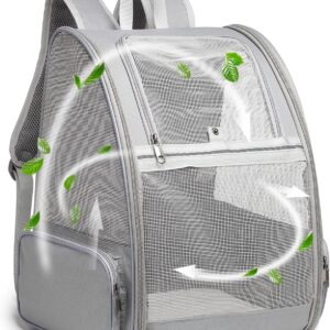 Texsens Pet Backpack Carrier for Small Cats Dogs | Ventilated Design, Safety Straps, Buckle Support, Collapsible | Designed for Travel, Hiking & Outdoor Use (Light Gray)