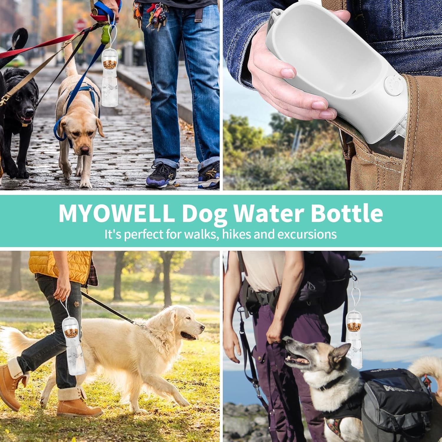 Portable Dog Water Bottle - Leak Proof Dog Water Bottle with Food Container, Travel Water Dispenser 19oz+6oz for Pets, for Walking, Hiking, and Outdoor Use - White - Image 6