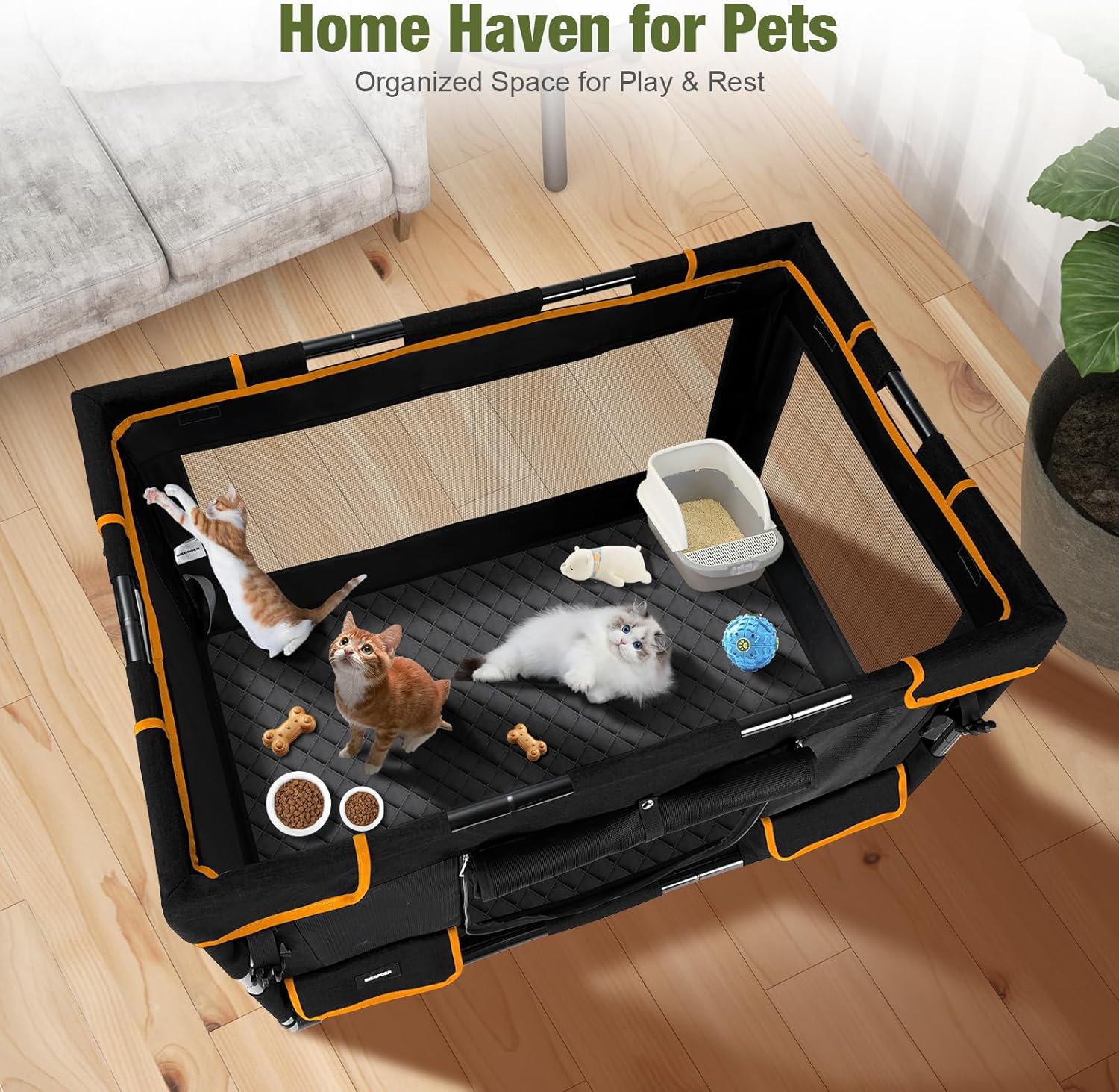 Durable Dog Playpen with Iron Frame, Heavy-Duty Pet Tent with Waterproof Base & Mesh Sides for Indoor Outdoor Use, Black - Image 4