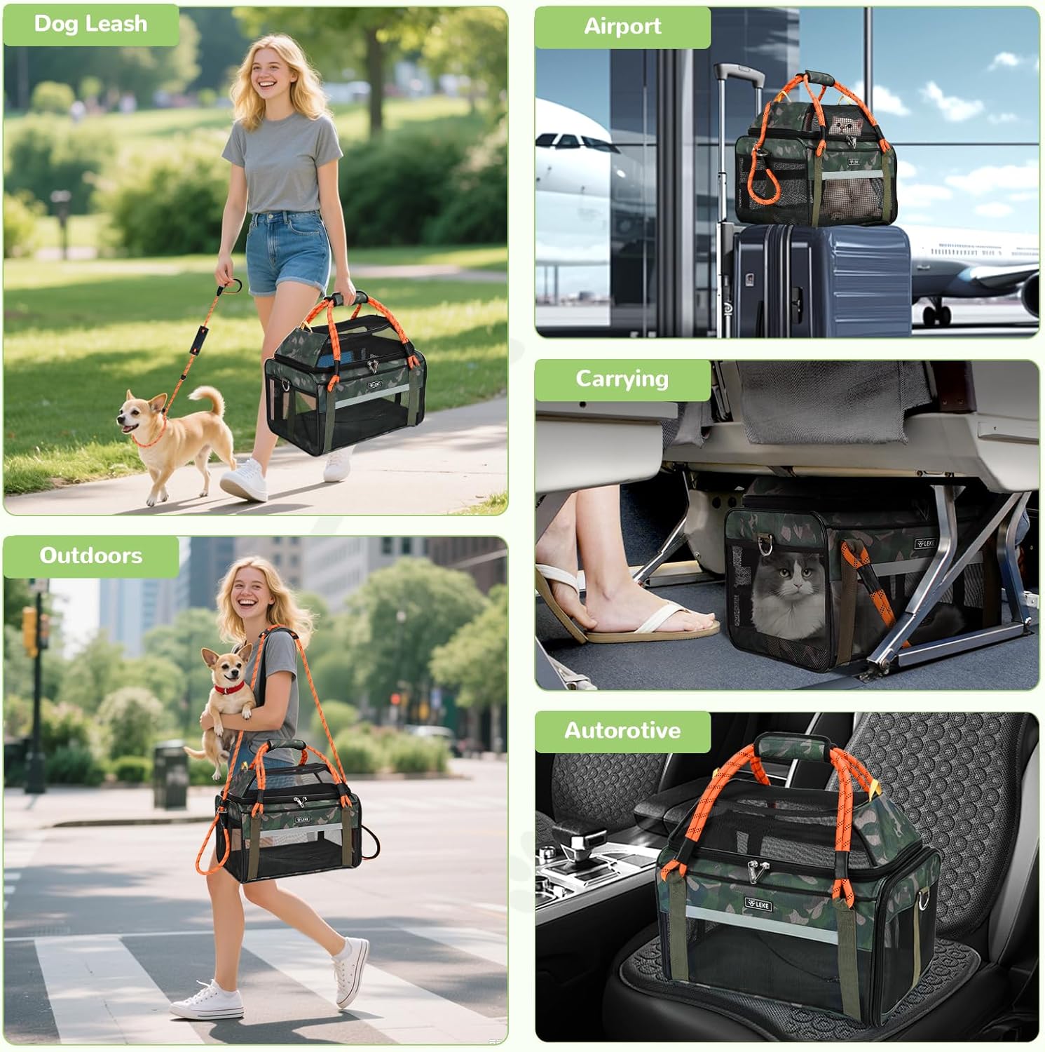 Lekereise Top Expandable Pet Carrier TSA Airline Approved Soft Sided Underseat Up to 15lbs Travel Carriers for Small Cats and Dogs with Convertable Dog Leash and Anti-Scratch Mesh - Image 7