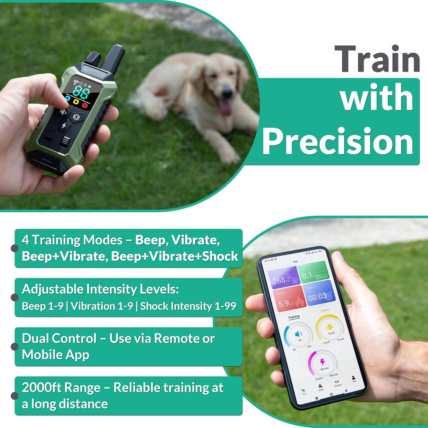 Invisible GPS Wireless Dog Fence System Collar – 2-in-1 Remote or App Controlled Invisible Boundary and Training GPS Dog Collar with 4 Training Modes – Covers up to 7000 Ft (3533 Acres) - Image 5