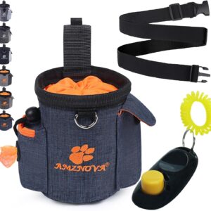 AMZNOVA Dog Treat Bag Treatnow Dog Treat Pouch, Training Pouch with Waist Belt & Clicker for Training & Walking, Waist Clip On Snack Fanny Pack for Pet, 3Cups, Heather Blue