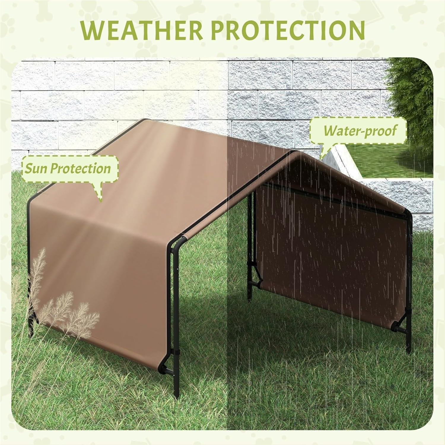 47" Portable Dog Shade Shelter, Outdoor Pet Tent with Steel Frame, Sun Protection Canopy for Garden, Patio, and Camping, Brown - Image 5