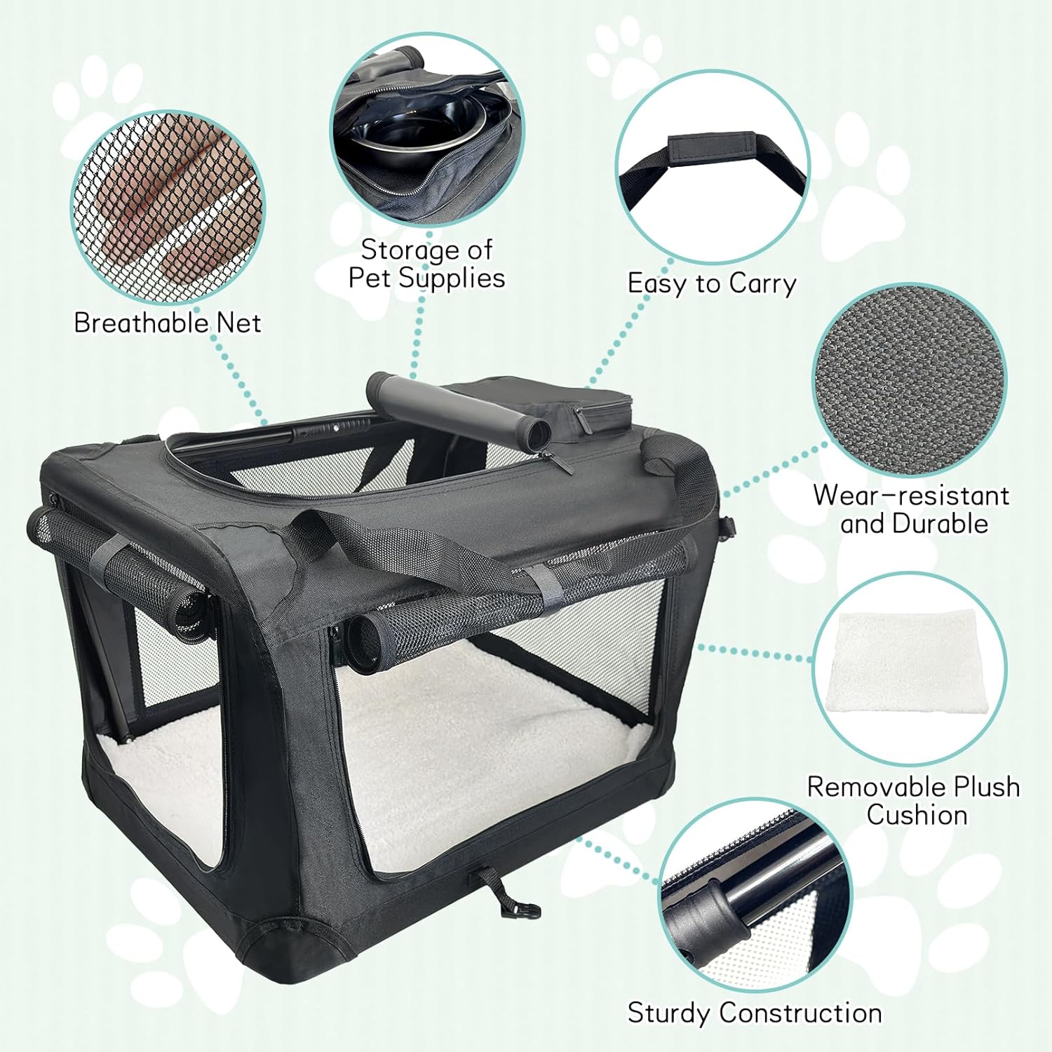 Fhiny Large Cat Carrier for 2 Cats, 24"x17"x17" Soft Dog Crate Collapsible Portable Travel Pet Carrier Bag Durable Breathable Foldable Kitten Carrier Bag for Cats Puppy Under 45 Lbs Black - Image 2