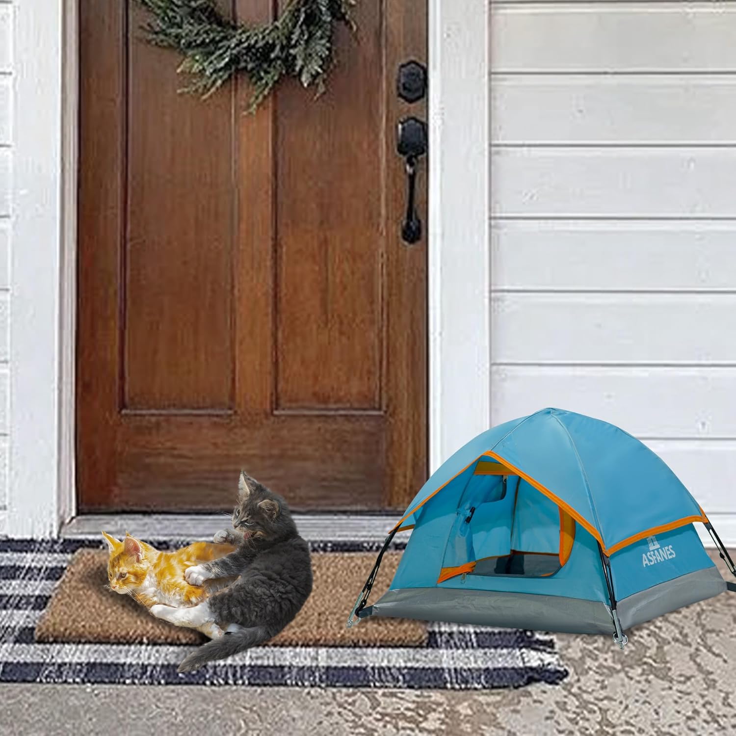 Outdoor Waterproof Pet Camping Tent, Cave Bed for Indoor Cats and Small Dogs, Portable Cat House Dog House, 21.6x21.6x14.9'', Blue, S. - Image 5