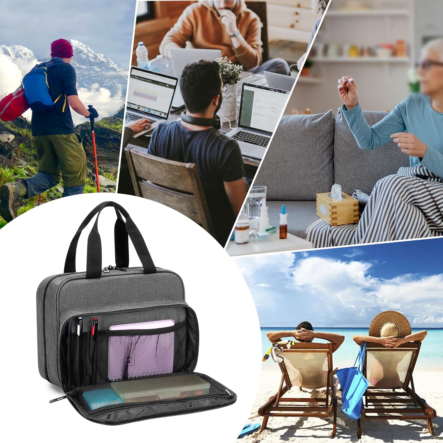 CURMIO Pill Bottle Organizer Portable Medicine Bag, Lockable Prescription Bottle Storage for Pill Bottles, Vitamins, Medical Supplements for Home Storage and Travel, Gray (Empty Medicine Bag) - Image 8