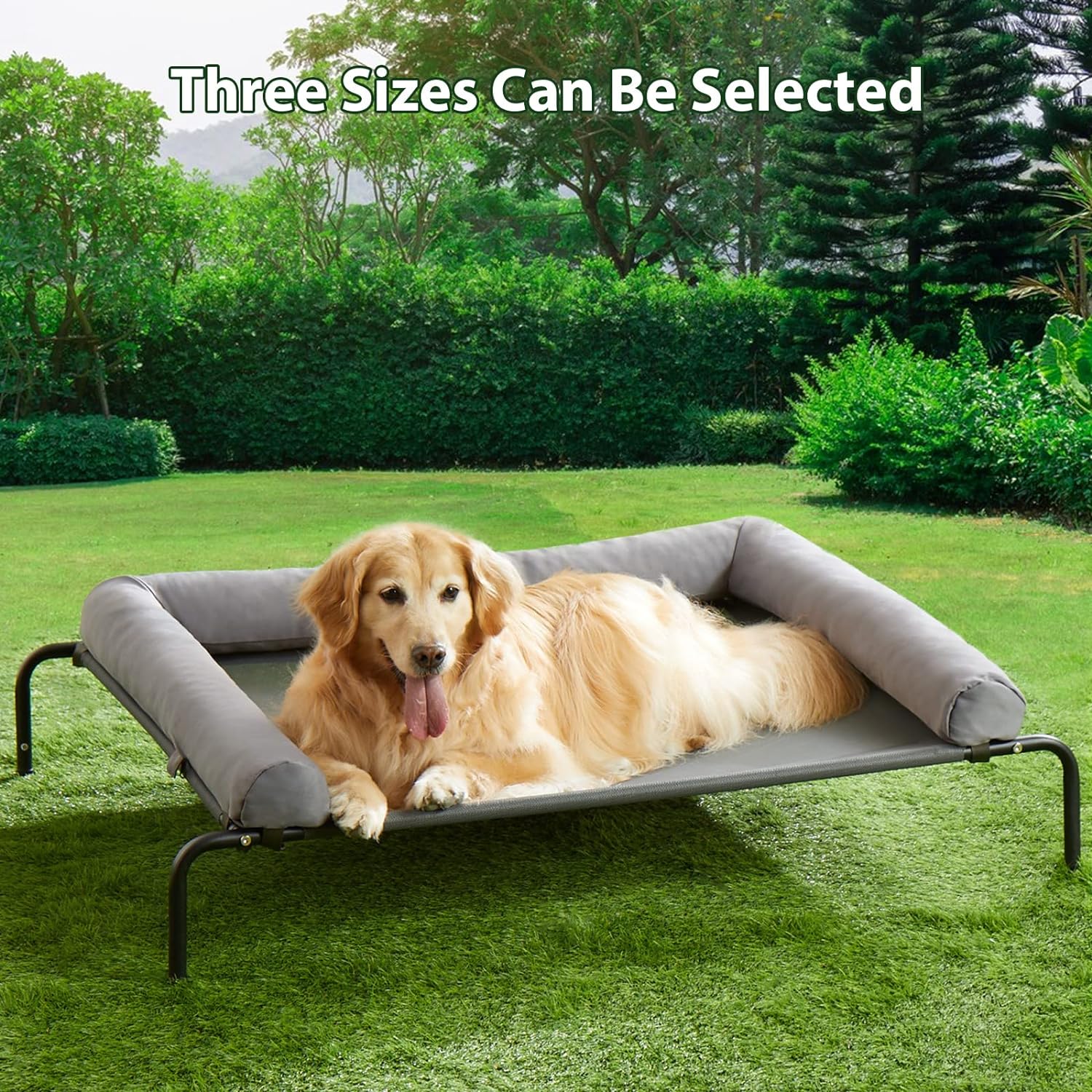 Cooling Elevated Dog Bed for Large Dogs – Waterproof Raised Dog Cot with Slope Headrest, Breathable Teslin Mesh, Durable & Portable Pet Bed for Indoor and Outdoor Use, Grey - Image 2
