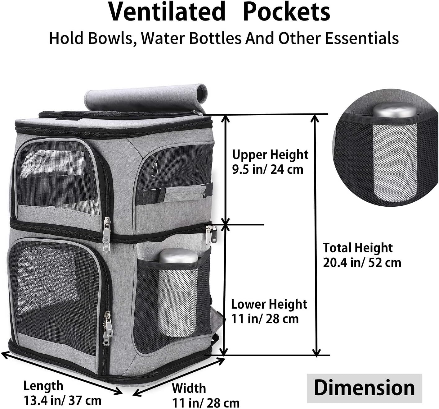 Double Cat Carrier, Cat Backpack Carrier for 2 Cats, Multi Dog Backpack, Two Cat Carrier with 7 Ventilation Windows, Built-in Frame and Support Plate, Safety Straps, Collapsible, Perfect for Travel - Image 3