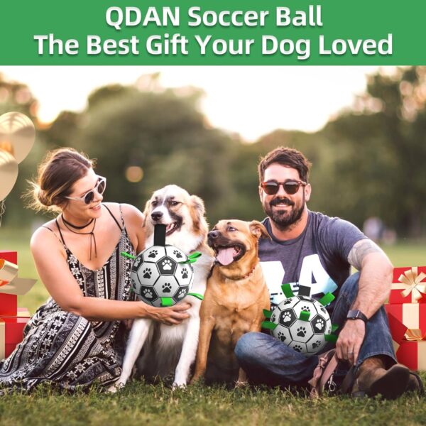 QDAN 2 PCS Dog Toys Soccer Ball Set with Straps, Interactive Dog Toys for Tug of War, Puppy Birthday Gifts, Dog Water Toy, Durable Dog Balls for Medium & Large Dogs（6 & 8 Inch） - Image 2