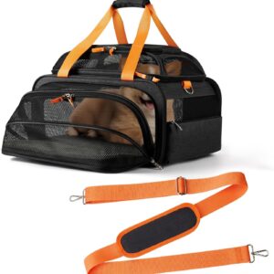 18×13.5×9 TSA Approved top and 1 Side Expandable pet Carrier for Small Dog Puppy cat up to 8 lbs Weight, for Spirit Southwest Airlines with Double Zipper Locks and 2 Pockets.