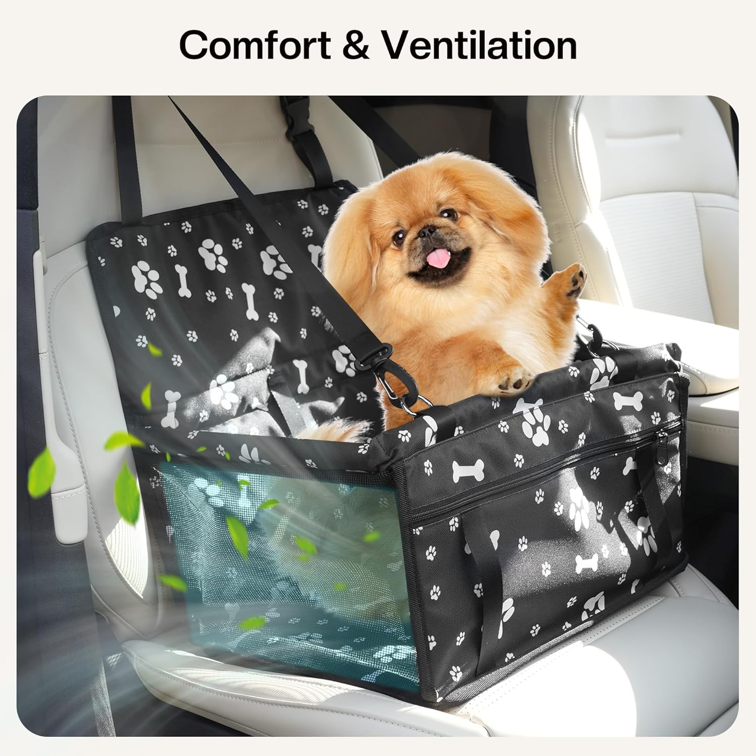 Dog Car Seat for Small/Medium Dogs up to 20 lbs, Portable Pet Travel Seat with Safety Belts & Storage Pockets, Waterproof & Scratch-Resistant, Fits in Front/Back Seat, Fully Washable - Image 2