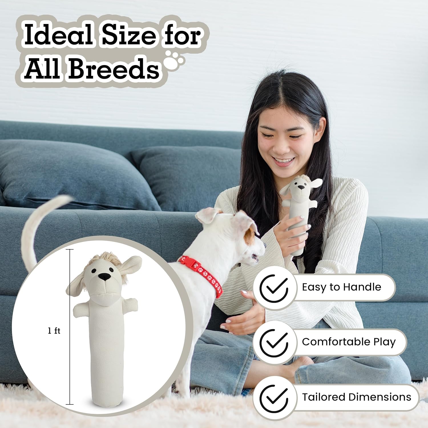 3-Piece Eco-Friendly Durable Cotton Squeaky Dog Toy Set for Chewing, Training, Playing and Exercise – Harry The Hound, T-Bone & Donut The Round Disk, White (Safe for Pets & Kids) - Image 5