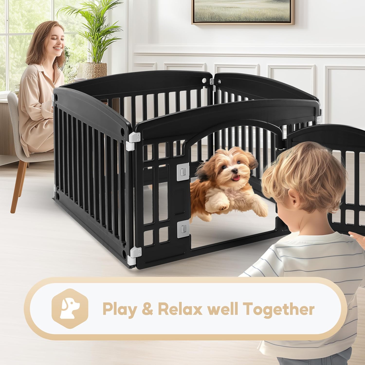 Simple Deluxe Plastic Dog Playpen, 24" Exercise 4-Panel Pet Playpen with Door, Safe and Secure, Folding and Portable Puppy Playpen for Puppies and Small Dogs, Black - Image 4