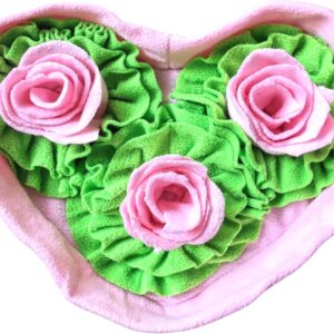 Pet Soft Fleece Snuffle Mat Heart Foraging Mats Dog Rabbit Guinea Pig Interactive Feeding Toy Anti Slip Slow Feeder Treat Dispenser (Pink/Green)