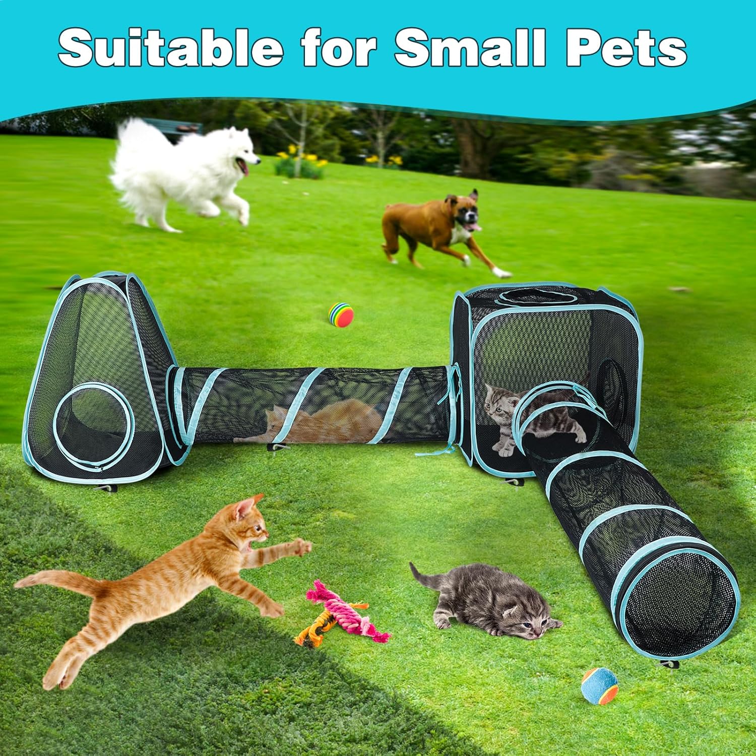 9.45FT Outdoor Cat Enclosures Portable Cat Playhouse, Pop Up Cats Tent with 33.86x 11.81IN Double Kitty Tunnels DIY in Multiple Ways, Cats Playpen Play Tents for Rabbits and Small Animals - Image 6