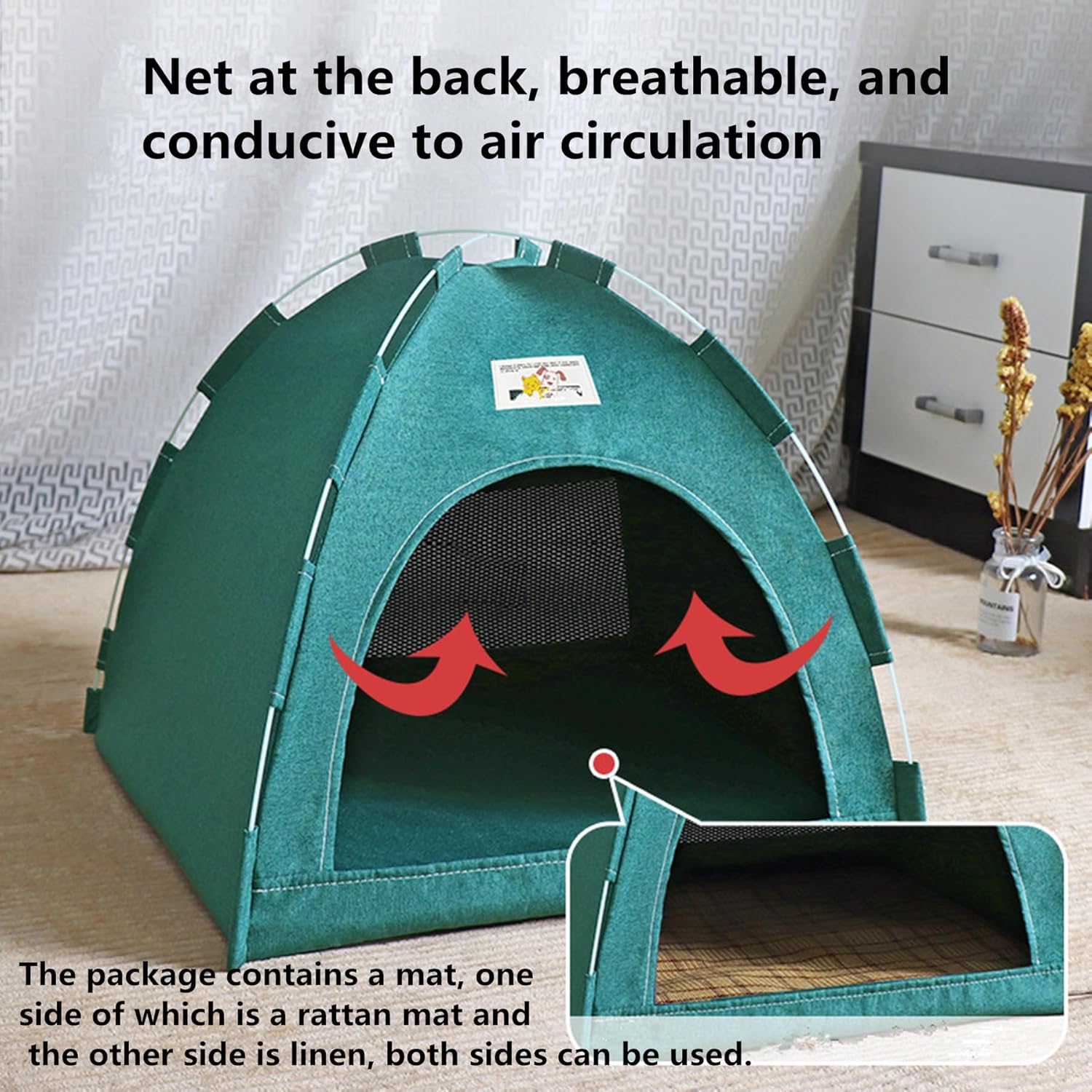 alfyng Cat Tent, Kitten Tent Cave Nest Bed, Portable Pet Cats Tents House for Little Dog, Folding House with Soft Mat for Small Animals All Seasons Indoor and Outdoor (Green) - Image 3