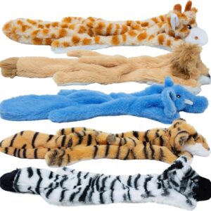 Squeaky No Stuffing Dog Toy Set – New & Improved Edition Plush Crinkle Dog Toys for Small, Medium & Large Breeds – Soft Tough Stuffless Puppy Chew Squeak Animal Supports Pet Health & Well Being 5 Pack