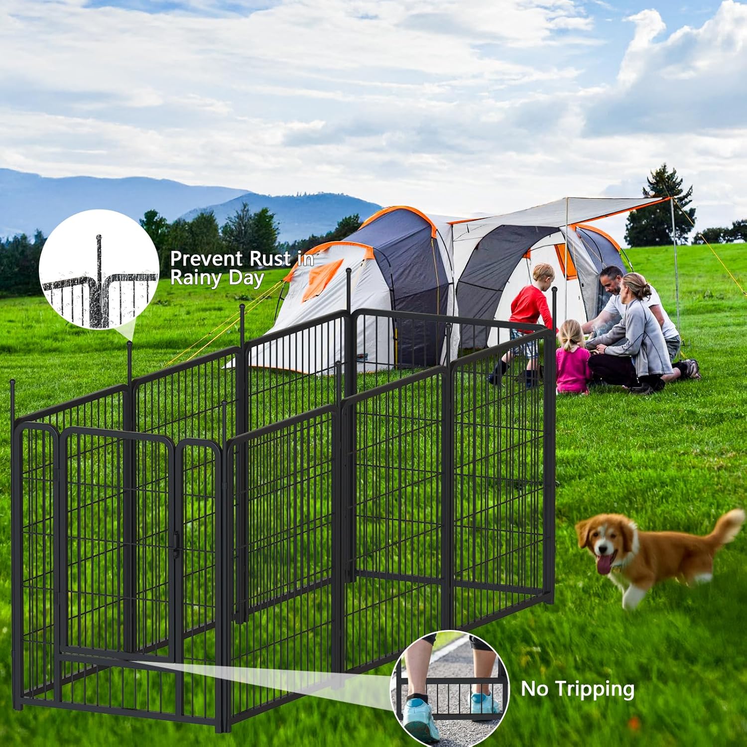 AWQM 32'' Dog Playpen Indoor/Outdoor, 8 Panels Metal Dog Fence with Doors, Portable Pet Dog Cage Outdoor Exercise Pen, Foldable Puppy Playpen Kennel for Garden Yard, RV Camping - Image 3