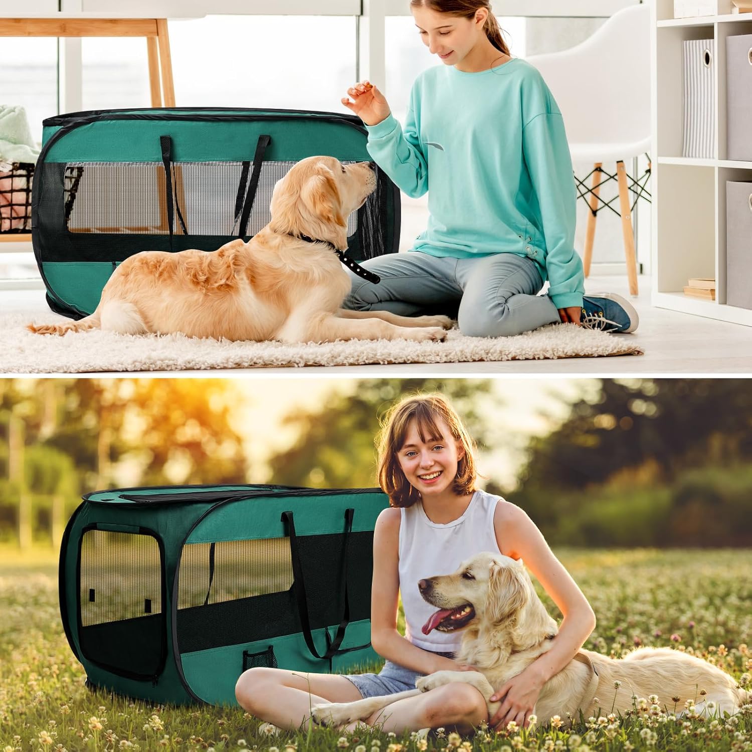 Realife Dog Enclosures Home Outdoor Fashions Portable/Collapsible/fixable, Pop Up Travel Pet Tent, 38" L x 22.5" W x 5.5" H,Green - Image 2