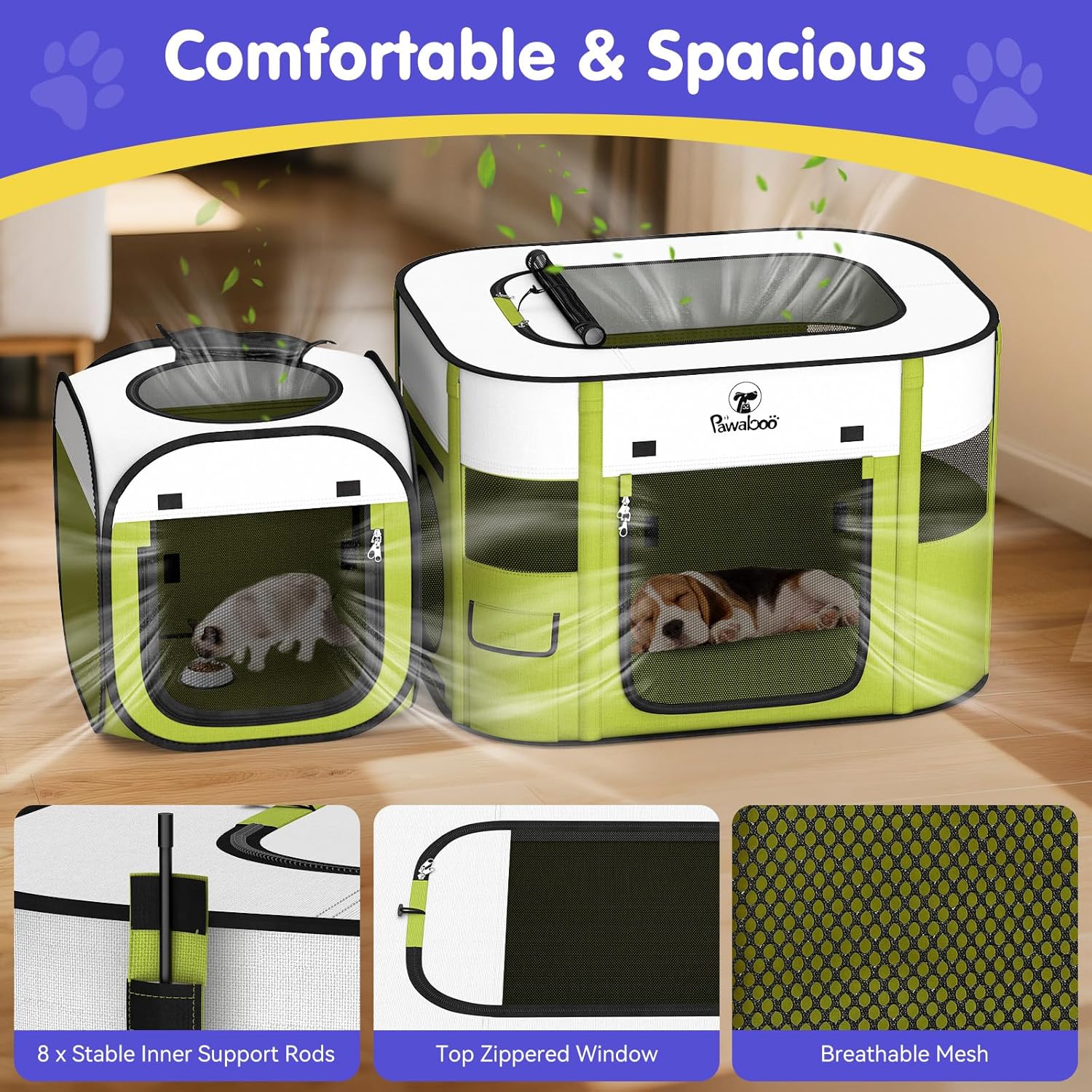 Pawaboo 2-in-1 Pet Playpen for Dog Cat, Portable Puppy Playpen with 600D Oxford, Divisible Pet Tent for Indoor and Outdoor Travel Use of Kitten and Puppy, Foldable Dog Enclosure with Carrying Case - Image 3
