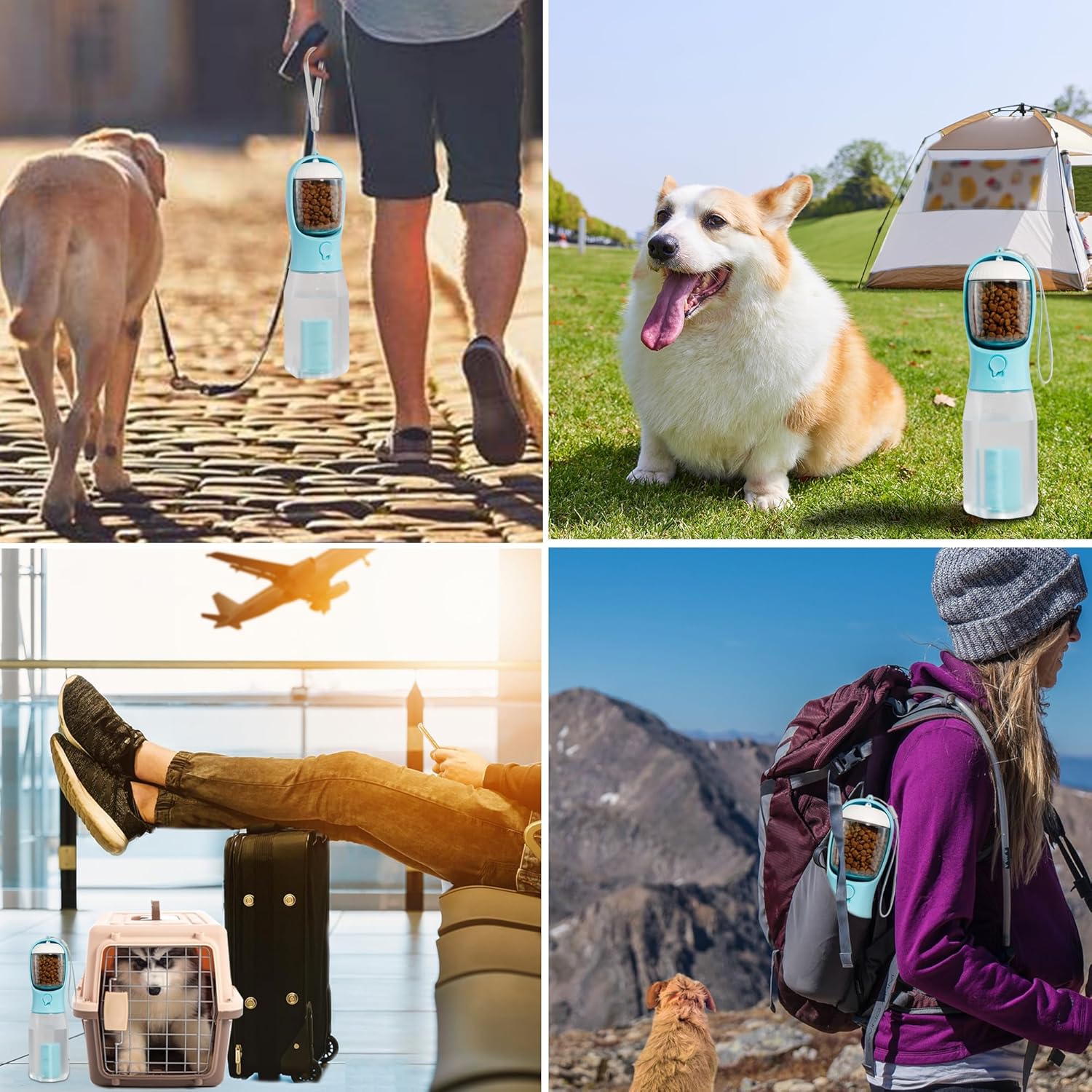 Ikusu Portable Travel Dog Water Dispenser with Food Container & Poop Bags Rolls, Leak Proof, Machine-Wash, Food Grade Plastic - Cycling & Long Flight (Blue, 20 oz) - Image 6