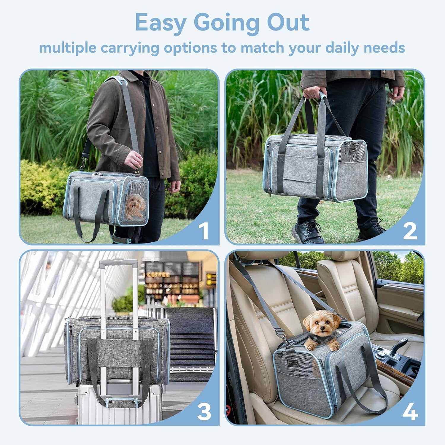 Petsfit Expandable Large Cat Carrier Small Dog Carriers Airline Approved, 17" Lx 11" Wx 11" H Soft-Sided Portable Washable Pet Travel Carrier with 2 Extension for Kittens, Puppies, Rabbits - Image 3