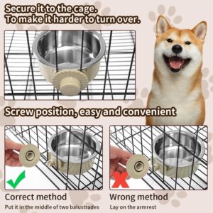 2Pcs Pets Lightweight Stainless Steel Bowl,Removable Stainless Steel Pet Hanging Food Water Feeder Bowl Cage Coop Cup for Puppy Medium Dog Cat Rabbit Ferret Bird Gunea Pigs (Gray, S)