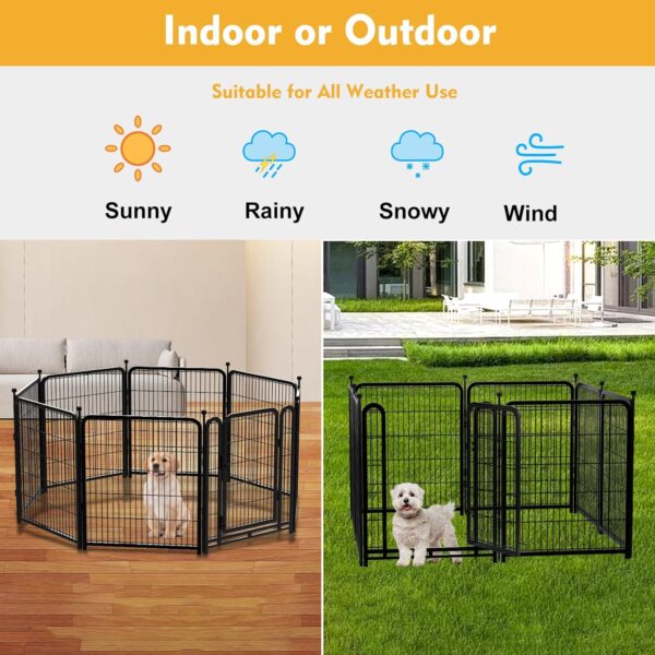 Dog Playpen 24 inch(H) 8 Panels Dog Fence Outdoor for Yard. Wide Door Low Threshold，Metal Dog Pen Heavy Duty Pet Puppy Exercise Pen for Rv Camping Garden Yard, Total 15.7 Ft(L) - Image 6