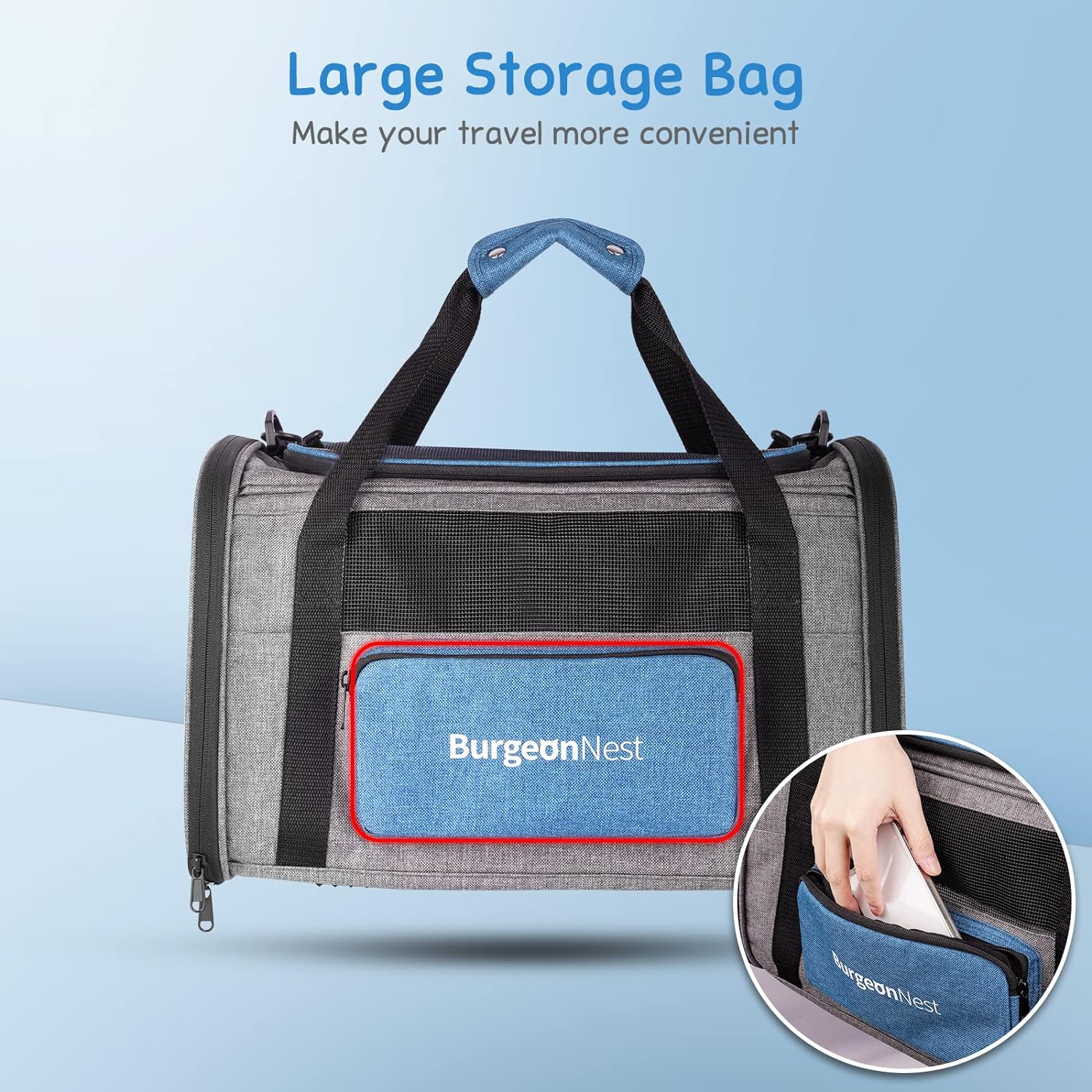 BurgeonNest Cat Carrier for Large Cats 20 lbs, Soft-Sided Pet Carrier for Small Dogs Medium Puppy Under 25 lbs, Puppy Travel Bag with Big Storage Bag, 4 Ventilated Windows, 3 Doors - Image 6