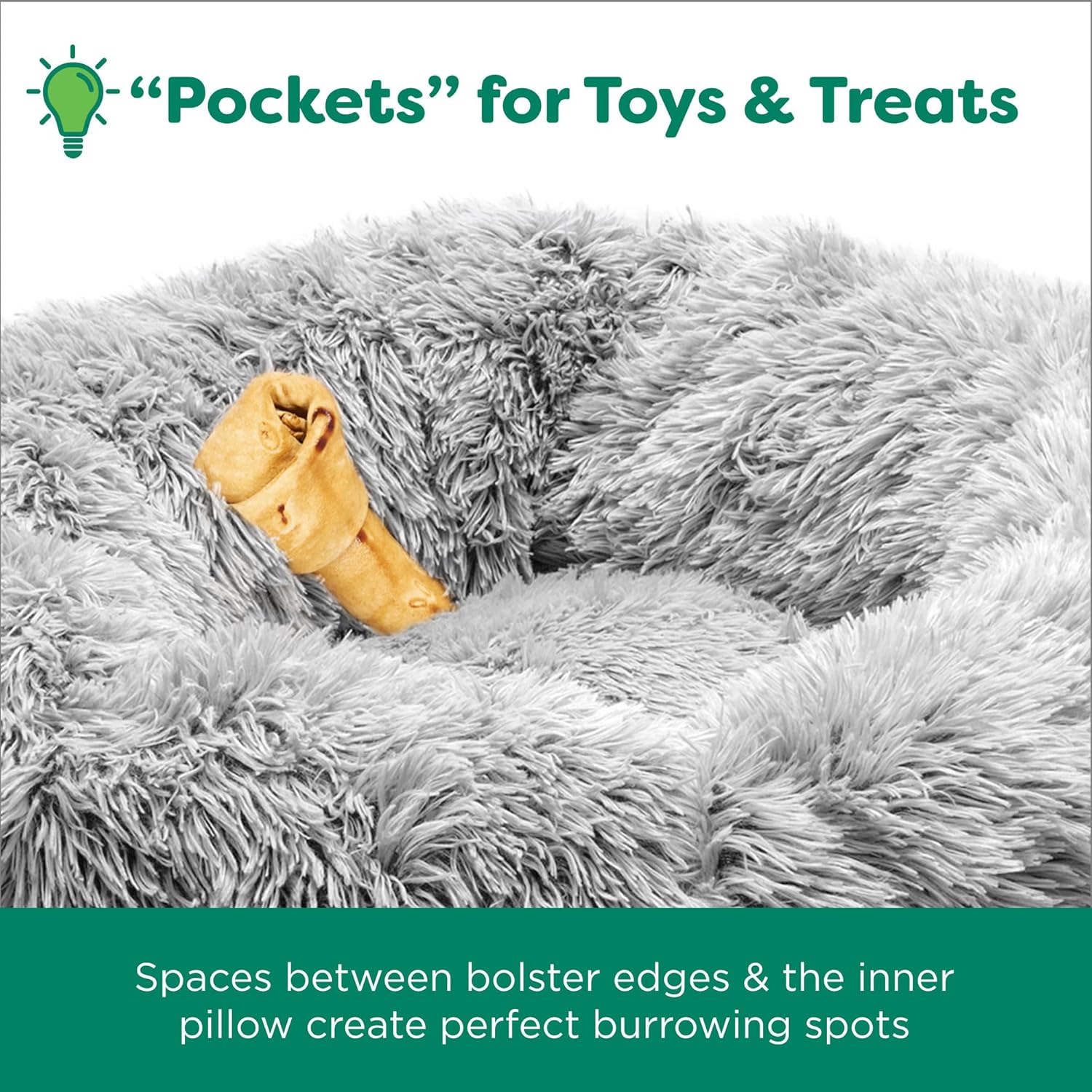 Furhaven 36" Round Calming Donut Dog Bed for Large/Medium Dogs, Refillable w/ Removable Washable Cover, For Dogs Up to 75 lbs - Shaggy Plush Long Faux Fur Donut Bed - Mist Gray, Large - Image 8