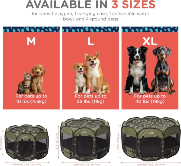 Rocky + Snowball Pop Up Playpen for Dogs - Puppy Dog Cats Rabbits Play Pen for Indoors or Outdoors - Portable Playpen with Carrying Case & Collapsible Bowl - Camo Print - XL - Image 7