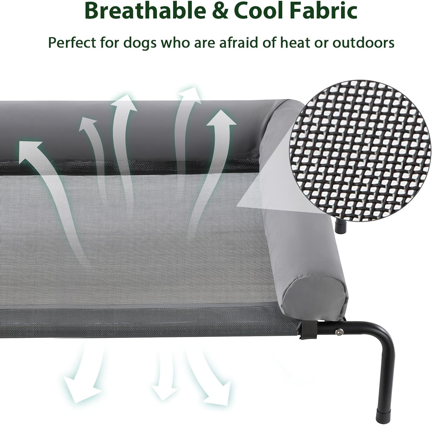 Cooling Elevated Dog Bed for Large Dogs – Waterproof Raised Dog Cot with Slope Headrest, Breathable Teslin Mesh, Durable & Portable Pet Bed for Indoor and Outdoor Use, Grey - Image 3
