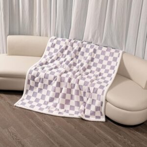 Waterproof Pet Blanket,Dog Bed Covers Couch Sofa Stylish Jacquard Pets Throw Blankets for Puppy Cats Washable Reversible Furniture Protection Covers (Purple Check,S)