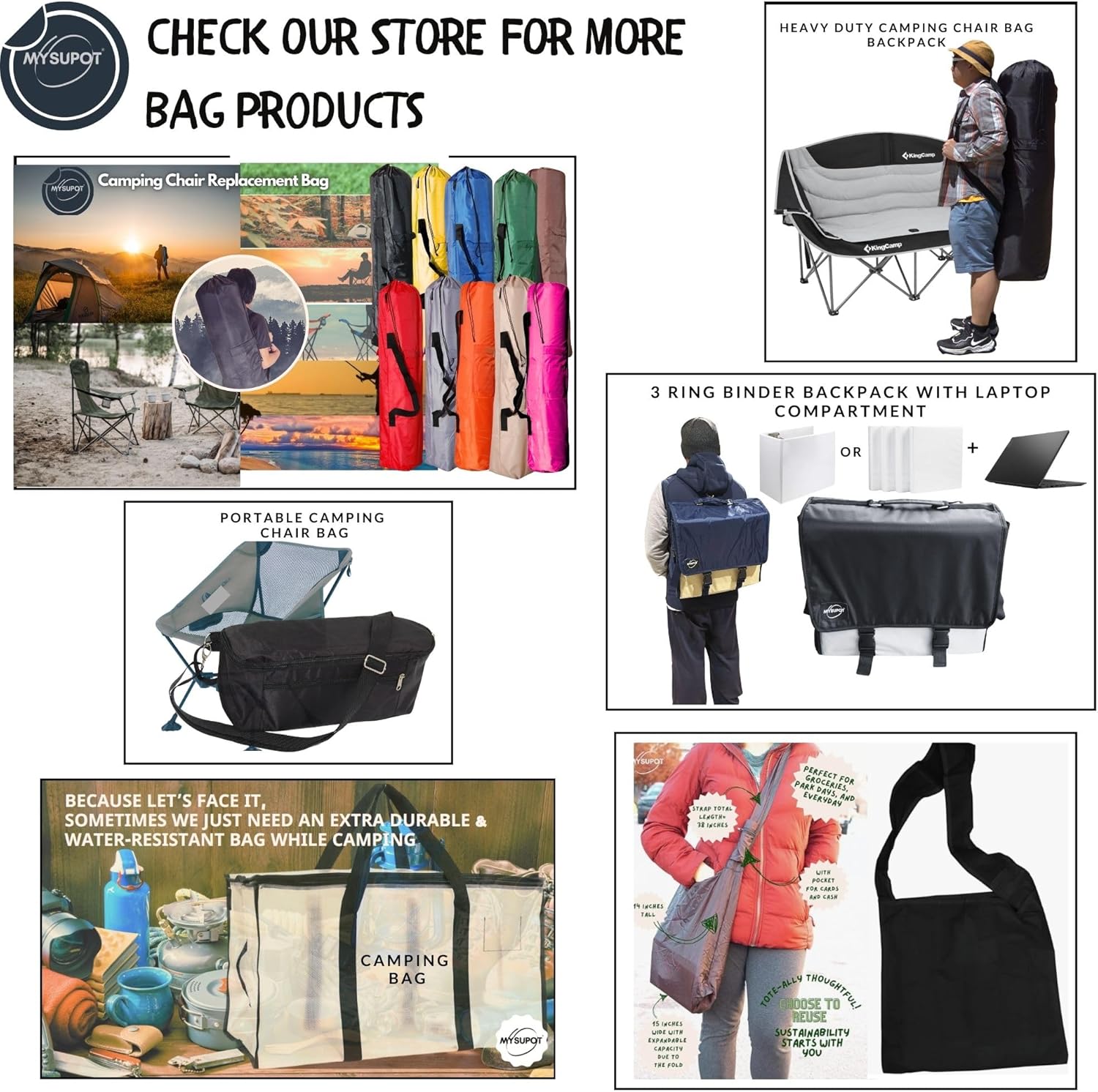 BLACK Tent Bag. Also, for Sleeping Bag, Camping Mattress, Laundry, Beach Chair, Flip or Bleacher or Booster Seat, Dog Bed, etc. Light Duty 420D Polyester w/Adjustable Straps - Image 9