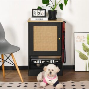 Pet Feeding Station with Storage – Elevated Dog & Cat Feeder – Hidden Design, Anti-Tip Kit, Black