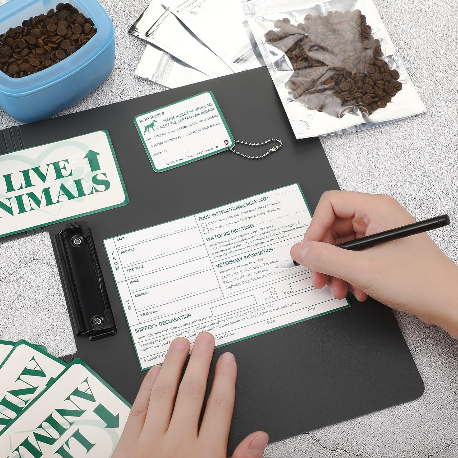 Eaasty 23 Pcs Pet Airline Travel Kit Kennel Travel Kit, Includes 4 Live Animal Stickers 2 Pet Bowl 1 Live Pets Label 5 Storage Bag 10 Cable Ties 1 Tag Animal Outdoors Accessories for Dogs Cats - Image 3