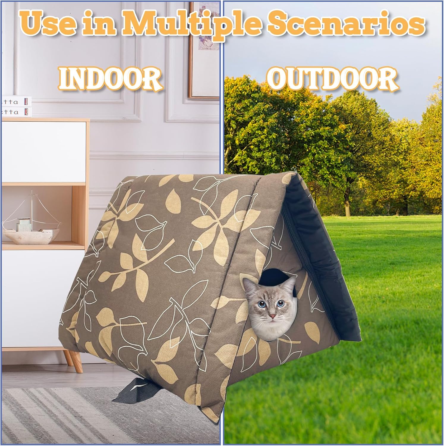 Fhiny Stray Cats Shelter, Waterproof Outdoor Cat House Foldable Warm Pet Cave for Winter Wild Animal Tent Bed Anti-Slip Kitten Cave for Feral Cat Dog Puppy Weatherproof (M, Brown) - Image 4