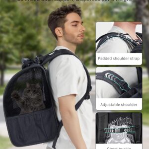 Cat Backpack Carrier, Breathable Cat Carrier Large Space UP 17 lb, Large Reflective Pet Carrier Backpack, Ventilated Mesh Small Dog Travel Pet Backpack for Hiking Walking Outdoor(Black).