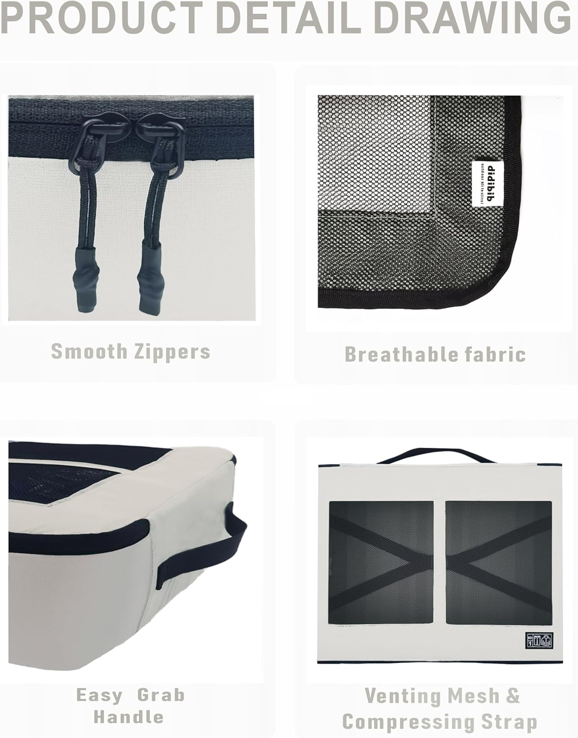 DDIDIBIB 5 Set Clothes Storage Travel Duffel Suitcase Cube Storage Bag Washable Machine (Beige) - Image 3