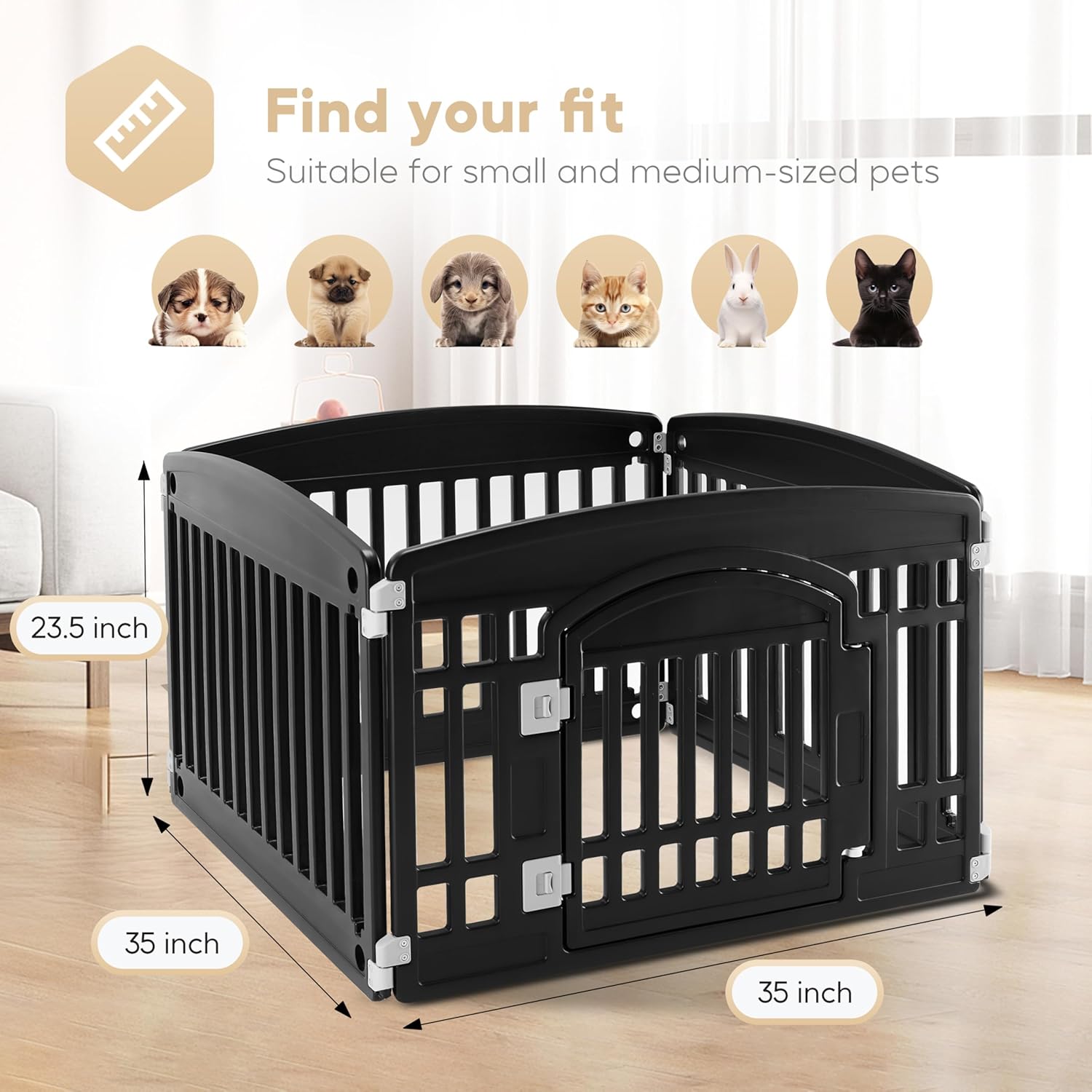 Simple Deluxe Plastic Dog Playpen, 24" Exercise 4-Panel Pet Playpen with Door, Safe and Secure, Folding and Portable Puppy Playpen for Puppies and Small Dogs, Black - Image 7