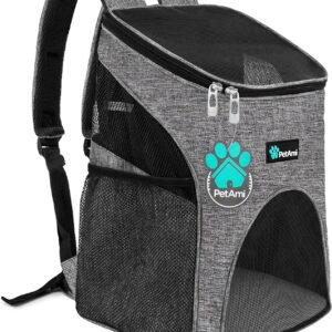 PetAmi Small Dogs and Cat Backpack Carrier, Airline Approved Pet Backpack Carrier, Ventilated, Safety Strap, Buckle Support Designed for Hiking Travel Camping Outdoor, Max 18 lbs (Heather Gray)