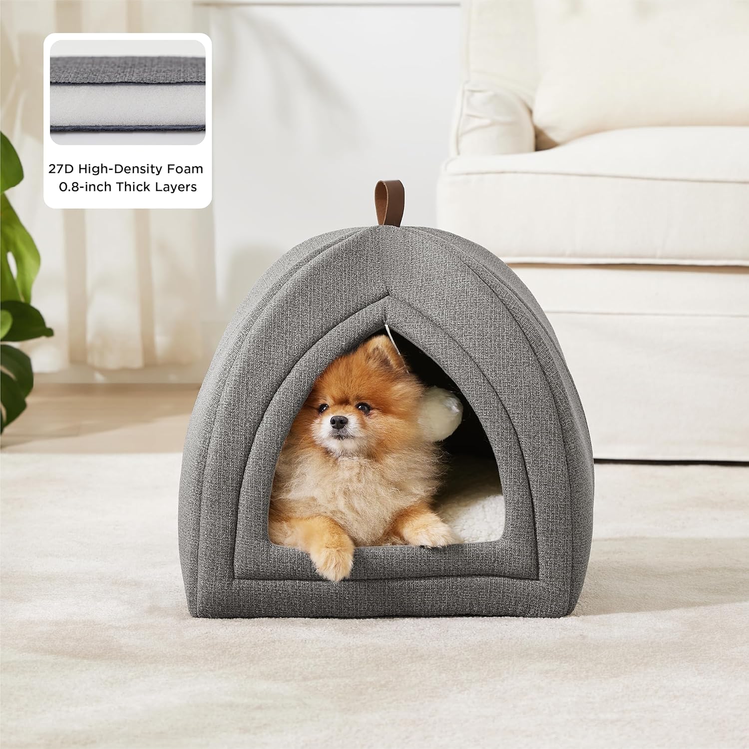 Bedsure Cat Beds for Indoor - 2 in 1 Cat Cave House Tent for Kittens and Small Pets with Removable Washable Cushioned Pillow, Foldable Kitten Hideaway with Non-Slip Bottom, Grey, 17.3 inches - Image 2