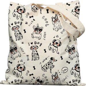 Canvas Tote Bag with Aesthetic Prints, Cute Tote Bag for Women Girls with Wide Strap, Gifts for Cat Book Lovers